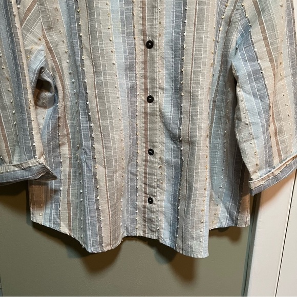 Alfred Dunner Button Down Blouse Pink Blue Tan Stripes Clip Dot 16P - Picture 3 of 9